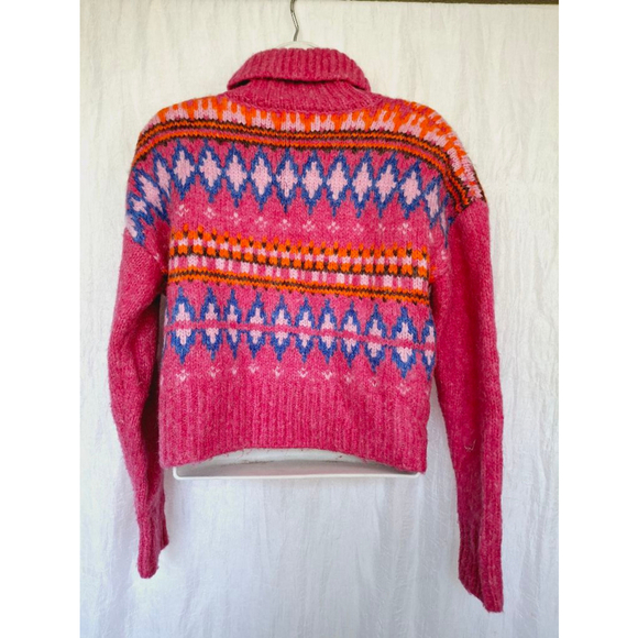 Women's Forever 21 Pink cropped very soft thick turtleneck fair isle Sweater S - Picture 3 of 5